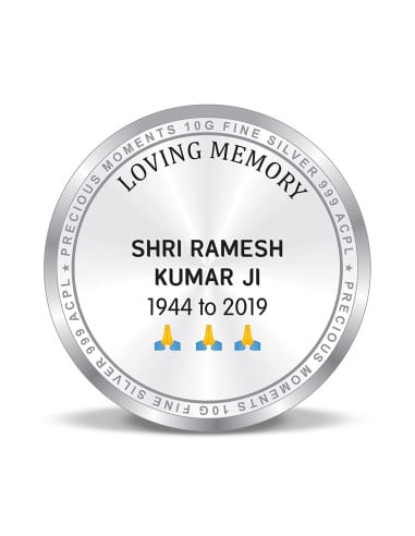Precious Moments Personalised BIS Hallmarked Death Anniversary  Silver Coin Of 20 Gram in 999 Purity / Fineness By ACPL