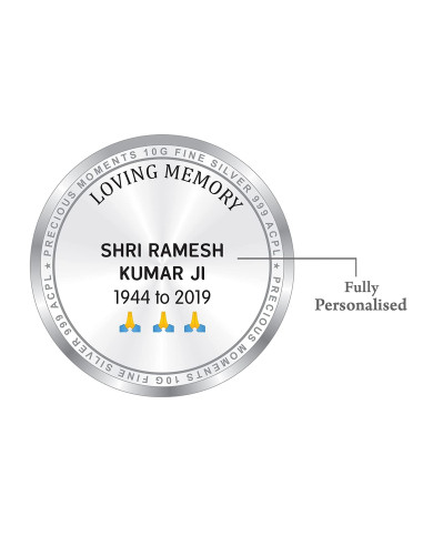 Precious Moments Personalised BIS Hallmarked Death Anniversary  Silver Coin Of 20 Gram in 999 Purity / Fineness By ACPL