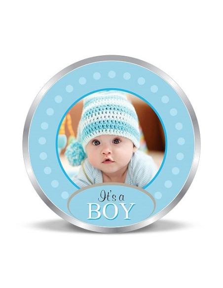 Precious Moments Personalised BIS Hallmarked New Born Baby Boy Silver Coin Of 10 Gram in 999 Purity / Fineness by ACPL
