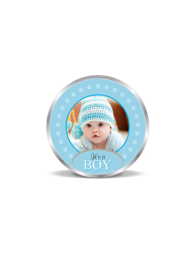 Precious Moments Personalised BIS Hallmarked New Born Baby Boy Silver Coin Of 10 Gram in 999 Purity / Fineness by ACPL