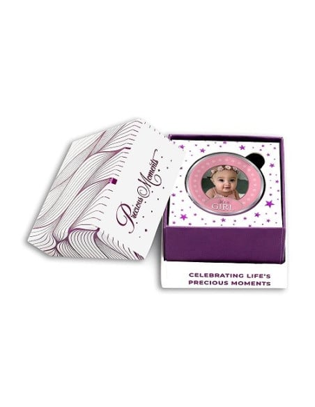 Precious Moments Personalised BIS Hallmarked New Born Baby Girl Silver Coin Of 10 Gram in 999 Purity / Fineness by ACPL