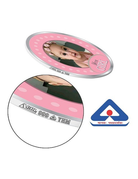 Precious Moments Personalised BIS Hallmarked New Born Baby Girl Silver Coin Of 10 Gram in 999 Purity / Fineness by ACPL