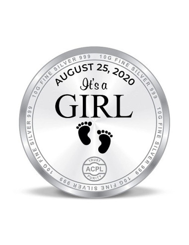 Precious Moments Personalised BIS Hallmarked New Born Baby Girl Silver Coin Of 20 Gram in 999 Purity / Fineness by ACPL