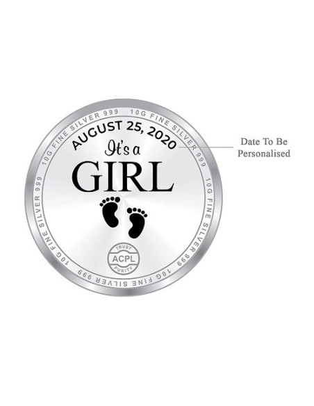 Precious Moments Personalised BIS Hallmarked New Born Baby Girl Silver Coin Of 20 Gram in 999 Purity / Fineness by ACPL
