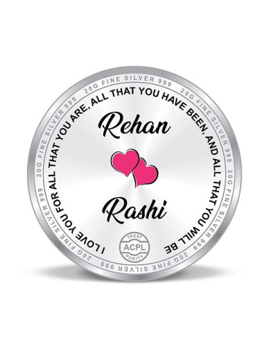 Precious Moments Personalised BIS Hallmarked Valentines Day Silver Coin Of 20 Gram in 999 Purity / Fineness By ACPL
