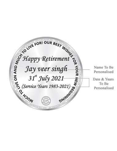 Precious Moments Personalised BIS Hallmarked Retirement Day Silver Coin Of 10 Gram in 999 Purity / Fineness By ACPL