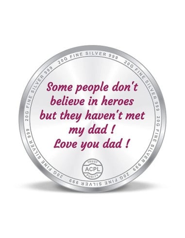 Precious Moments Color BIS Hallmarked Best Dad Silver Coin Of 20 Gram in 999 Purity / Fineness By ACPL