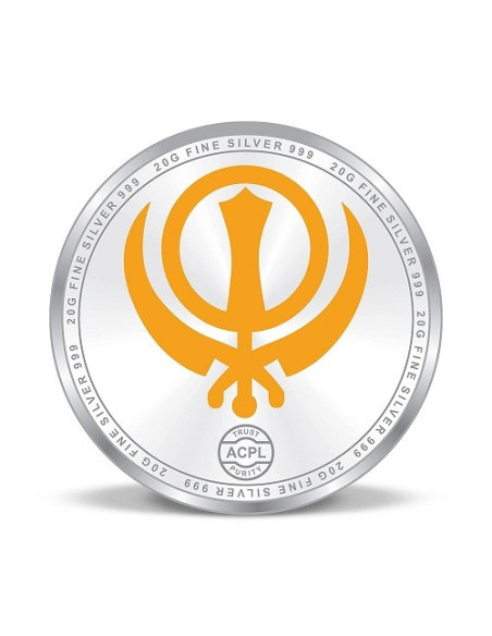 Precious Moments Color Waheguru Ji BIS Hallmarked Silver Coin Of 10 Gram in 999 Purity / Fineness by ACPL