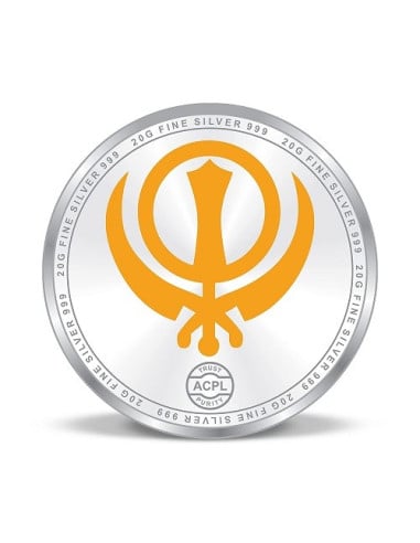 Precious Moments Color Waheguru Ji BIS Hallmarked Silver Coin Of 20 Gram in 999 Purity / Fineness by ACPL