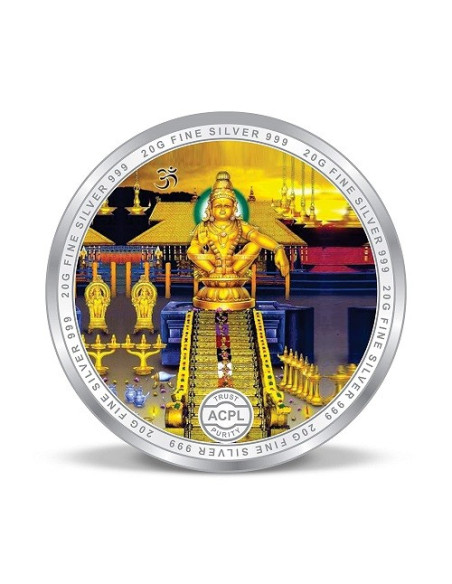 Precious Moments Color Lord Ayyappa BIS Hallmarked Silver Coin Of 20 Gram in 999 Purity / Fineness by ACPL