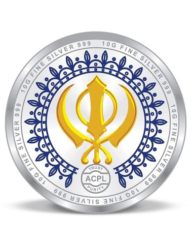 ACPL Color Guru Gobind Singh Ji BIS Hallmarked Silver Coin Of 10 Gram in 999 Purity / Fineness