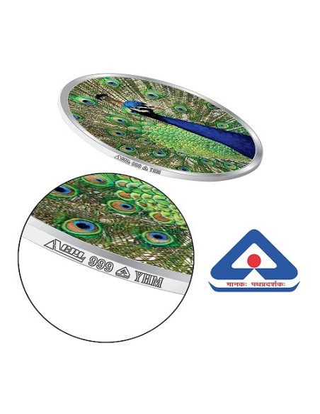 Precious Moments Color Dancing Peacock BIS Hallmarked Silver Coin Of 20 Gram in 999 Purity / Fineness by ACPL