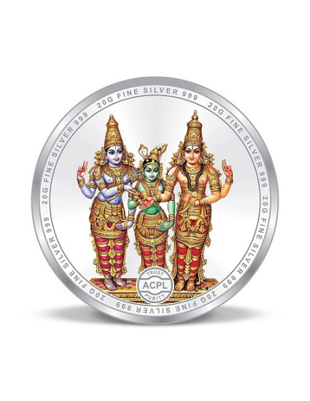Precious Moments Color Meenakshi Temple BIS Hallmarked Silver Coin Of 20 Gram in 999 Purity / Fineness by ACPL