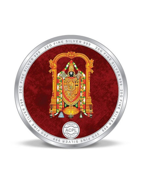 Precious Moments Color Shri Tirupati Balaji Temple BIS Hallmarked Silver Coin Of 20 Gram in 999 Purity / Fineness by ACPL