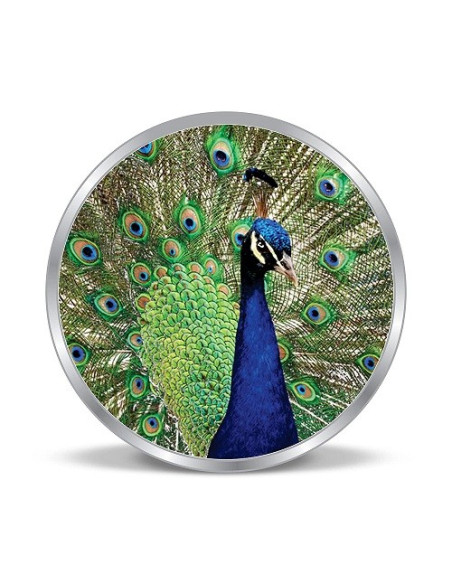 Precious Moments Color Dancing Peacock BIS Hallmarked Silver Coin Of 50 Gram in 999 Purity / Fineness by ACPL
