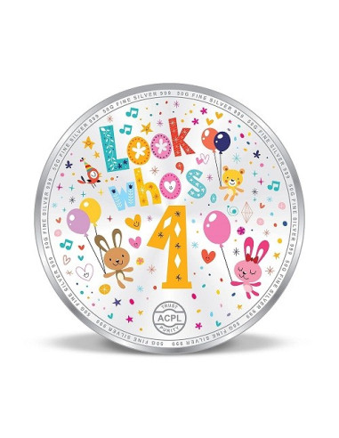 Precious Moments Color Happy Birthday BIS Hallmarked Silver Coin Of 50 Gram in 999 Purity / Fineness By ACPL