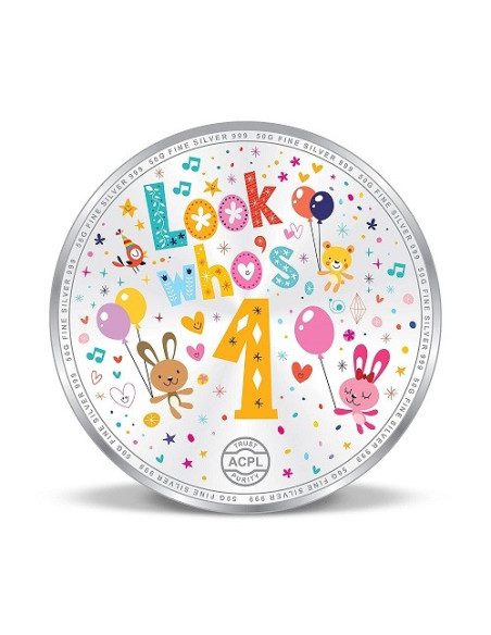 Precious Moments Color Happy Birthday BIS Hallmarked Silver Coin Of 50 Gram in 999 Purity / Fineness By ACPL