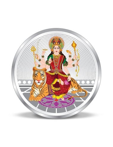 Precious Moments Colour Durga Mata BIS Hallmarked Silver Coin Of 10 Gram in 999 Purity / Fineness by ACPL