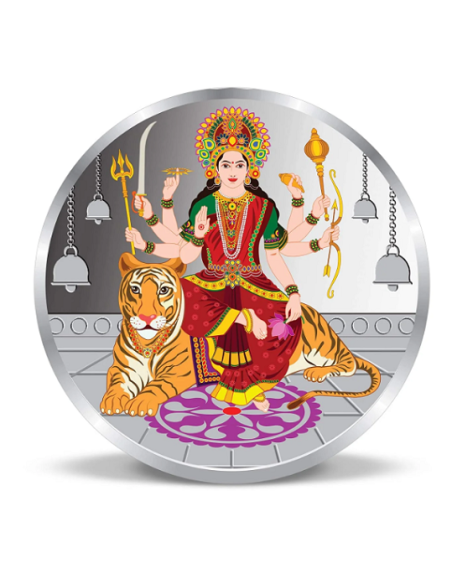 Precious Moments Colour Durga Mata BIS Hallmarked Silver Coin Of 10 Gram in 999 Purity / Fineness by ACPL