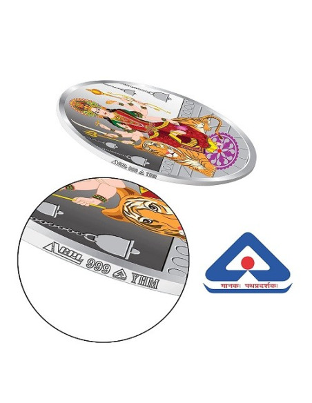 Precious Moments Colour Durga Mata BIS Hallmarked Silver Coin Of 10 Gram in 999 Purity / Fineness by ACPL