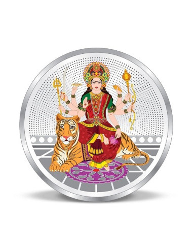 Precious Moments Color Durga Mata BIS Hallmarked Silver Coin Of 20 Gram in 999 Purity / Fineness by ACPL