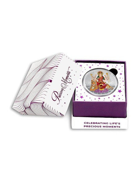 Precious Moments Color Durga Mata BIS Hallmarked Silver Coin Of 20 Gram in 999 Purity / Fineness by ACPL