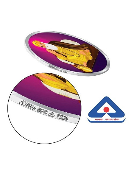 Precious Moments Color Waheguru Ji BIS Hallmarked Silver Coin Of 50 Gram in 999 Purity / Fineness by ACPL