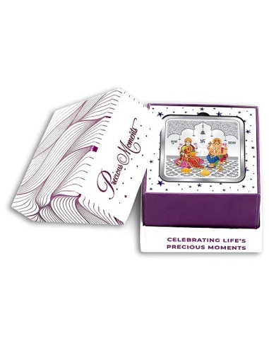 ACPL Color Lakshmi Ganesh BIS Hallmarked Silver Square Coin Of 10 Gram in 999 Purity / Fineness