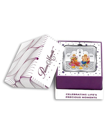 ACPL Color Lakshmi Ganesh BIS Hallmarked Silver Square Coin Of 10 Gram in 999 Purity / Fineness