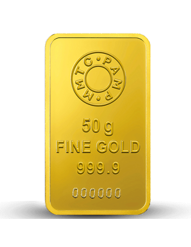 Buy MMTC PAMP Gold Ingot of 50 Gms  24Kt in 999.9 Purity I CoinBazaar