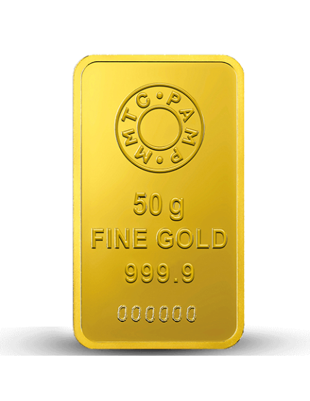 Buy MMTC PAMP Gold Ingot of 50 Gms  24Kt in 999.9 Purity I CoinBazaar