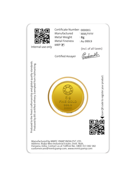 8 Gram Gold  Coin - MMTC-PAMP 24K (999.9 Purity) | Live Price Today |