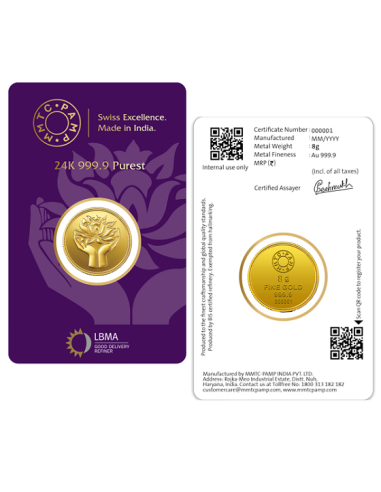 8 Gram Gold  Coin - MMTC-PAMP 24K (999.9 Purity) | Live Price Today |