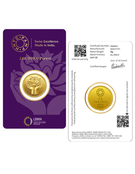 8 Gram Gold  Coin - MMTC-PAMP 24K (999.9 Purity) | Live Price Today |