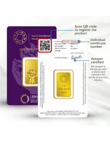 Buy MMTC PAMP Gold Lotus Bar of 1 Grams Gold 24 Karat I CoinBazaar