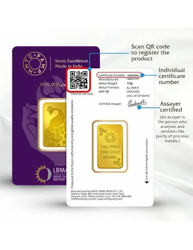 Buy MMTC-PAMP Gold Ingot Bar10 Grams Gold in 24kt  999.9 I CoinBazaar