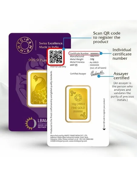 Buy MMTC-PAMP Gold Ingot Bar10 Grams Gold in 24kt  999.9 I CoinBazaar