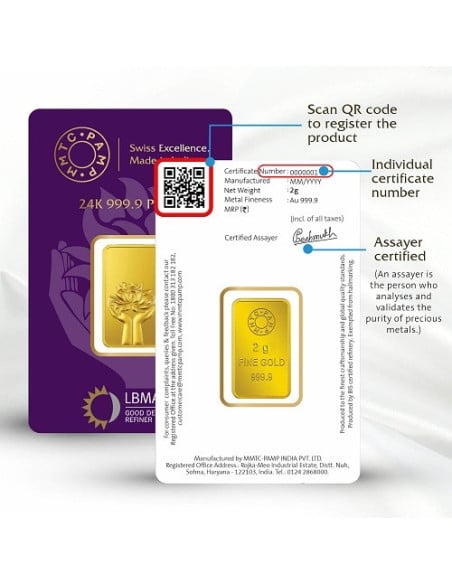 MMTC PAMP Gold Lotus Bar of 2 Gm 24 Karat in 999.9 Purity I CoinBazaar
