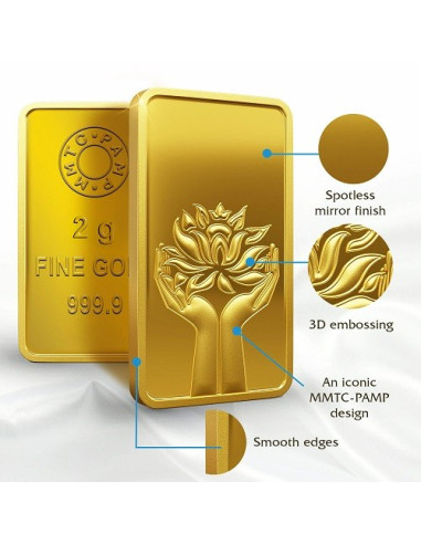 MMTC PAMP Gold Lotus Bar of 2 Gm 24 Karat in 999.9 Purity I CoinBazaar