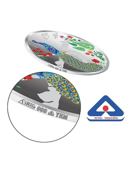 Precious Moments Colorful Peacock BIS Hallmarked Silver Coin Of 50 Gram in 999 Purity / Fineness by ACPL