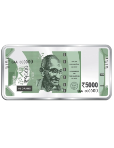 Precious Moments BIS Hallmarked 50 Gram Silver Currency Bar Rs.5000 in 999 Purity / Fineness by ACPL