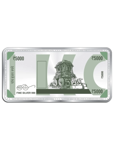 Precious Moments BIS Hallmarked 50 Gram Silver Currency Bar Rs.5000 in 999 Purity / Fineness by ACPL