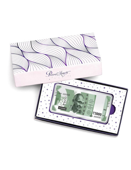 Precious Moments BIS Hallmarked 50 Gram Silver Currency Bar Rs.5000 in 999 Purity / Fineness by ACPL