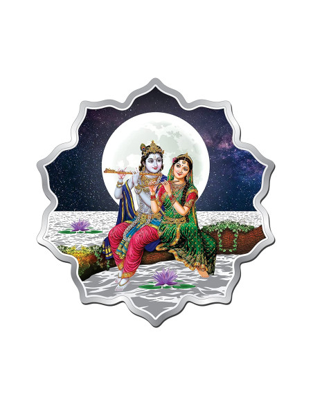 Precious Moments Color Lotus Design Radha Krishna BIS Hallmarked Silver Coin Of 50 Gram in 999 Purity / Fineness by ACPL
