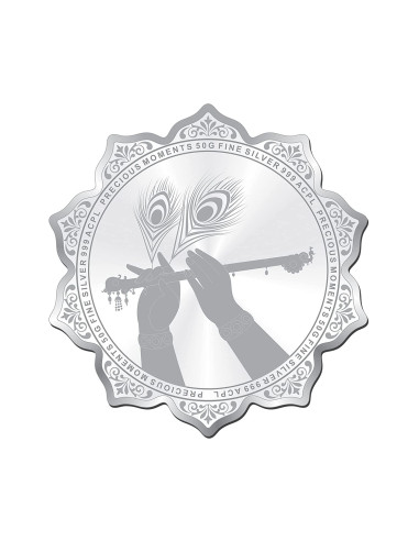 Precious Moments Color Lotus Design Radha Krishna BIS Hallmarked Silver Coin Of 50 Gram in 999 Purity / Fineness by ACPL