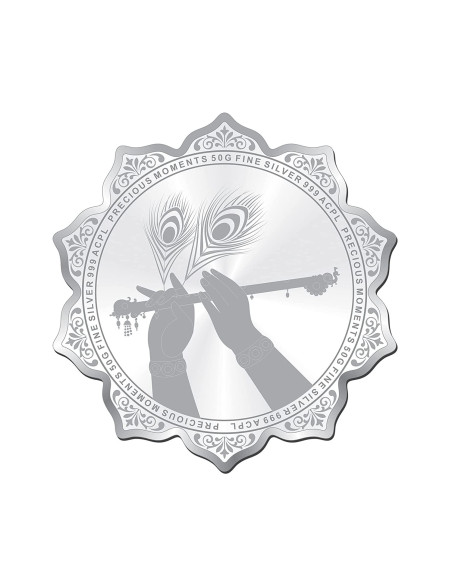 Precious Moments Color Lotus Design Radha Krishna BIS Hallmarked Silver Coin Of 50 Gram in 999 Purity / Fineness by ACPL