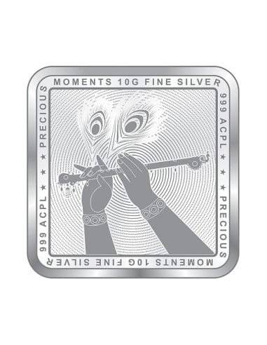 Precious Moments Colour Radha Krishna BIS Hallmarked Silver Square Coin Of 10 Gram in 999 Purity / Fineness by ACPL