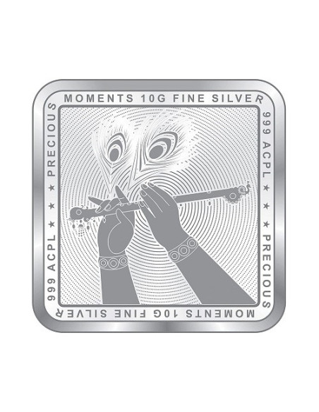 Precious Moments Colour Radha Krishna BIS Hallmarked Silver Square Coin Of 10 Gram in 999 Purity / Fineness by ACPL