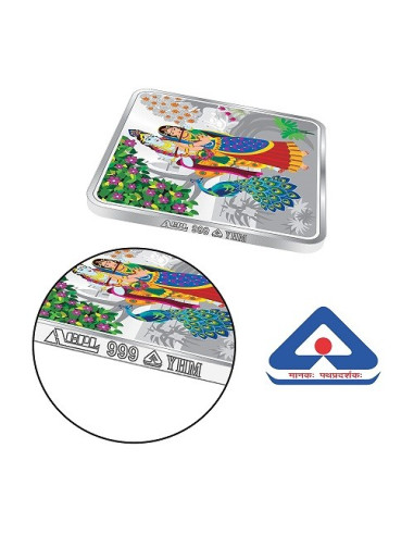 Precious Moments Color Radha Krishna BIS Hallmarked Silver Square Coin Of 20 Gram in 999 Purity / Fineness by ACPL