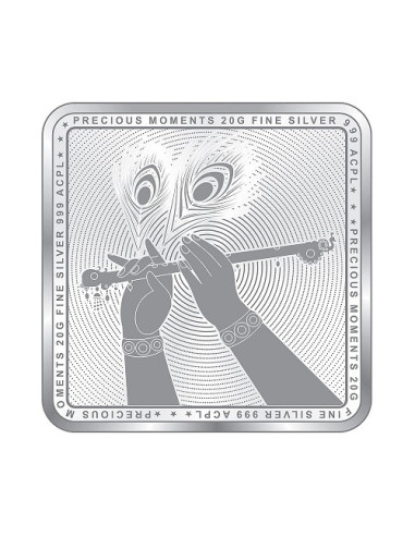 Precious Moments Color Radha Krishna BIS Hallmarked Silver Square Coin Of 20 Gram in 999 Purity / Fineness by ACPL
